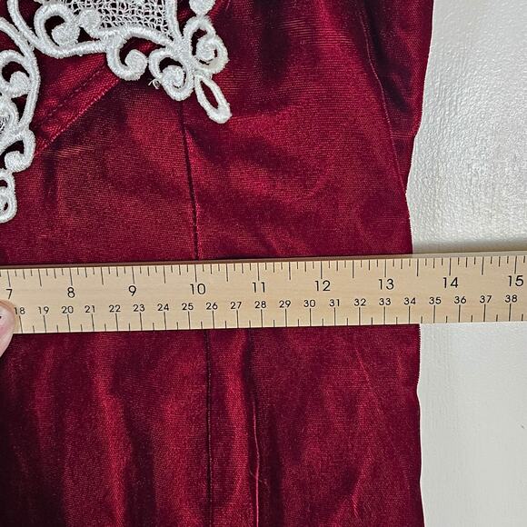 Handmade Women's Burgundy/Red Velvet Cocktail Dress V-Neck W/Lace Size XS Small - Picture 3 of 6
